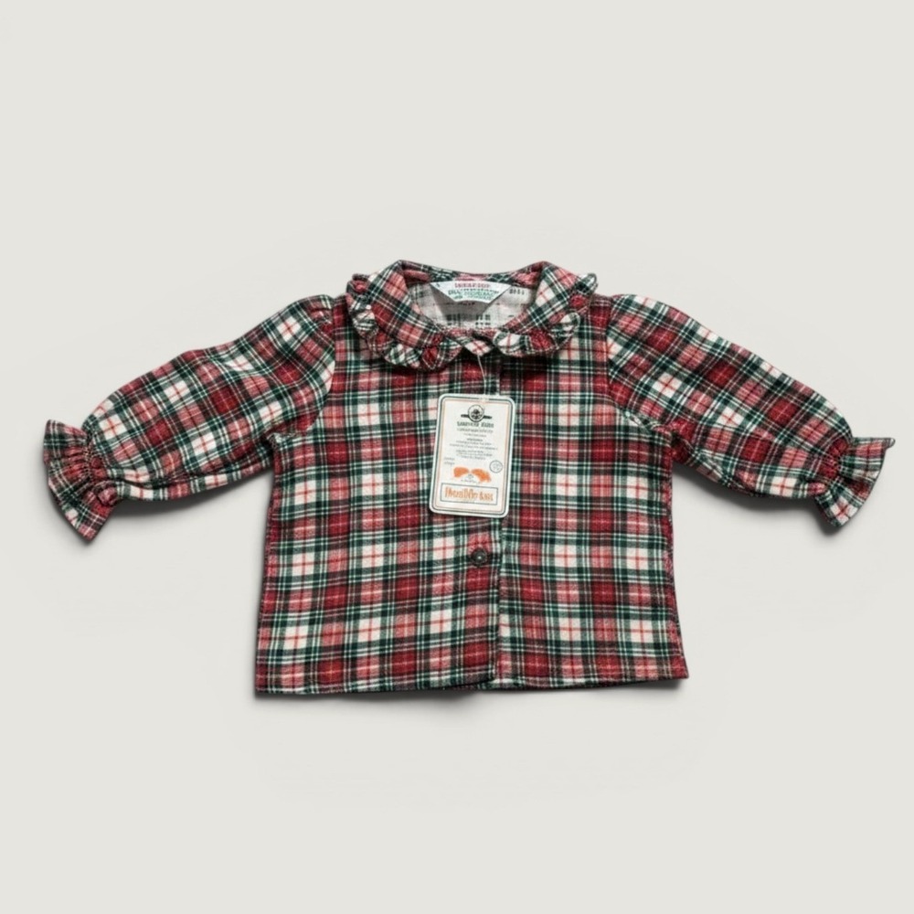 Health-tex Plaid Blouse Toddler 18M Red Green New Vintage Ruffle Collar 77555